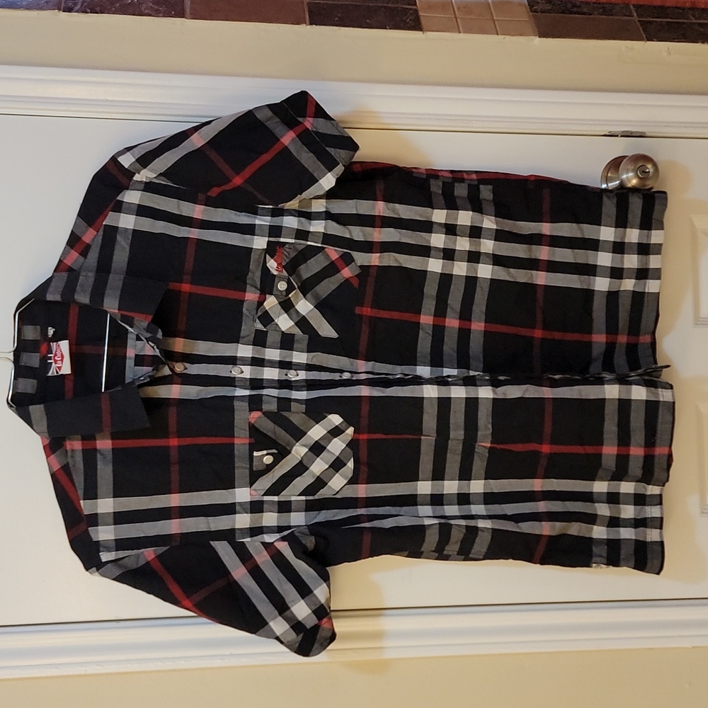 Plaid shirt sleeve casual button down, XL